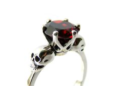 Bloody Valentines Day Gift Skull Ring Sterling by KipkalinkaJewels Goth Engagement Rings, Goth Rings, Edgy Bride, Gothic Wedding Rings, Skull Wedding Ring, Gothic Engagement Ring, Wedding Wednesday, Skull Engagement Ring, Red Gemstone Ring