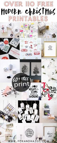 a collage of christmas cards with the words over 10 free modern christmas printables