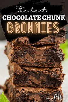 chocolate chunk brownies from Call Me PMc in a stack Health Dessert Recipes, Chocolate Chunk Brownies, Brownie Desserts Recipes, Brownies Recipe Homemade, Double Chocolate Brownies, Chocolate Chip Brownies, Brownie Desserts, Afternoon Snack, Chocolate Chunk