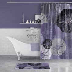 Purple and Gray Floral Print Shower Curtain - Metro Shower Curtains Bathroom Colors Gray, Lavender Bathroom, Purple Bathroom Decor, Purple Bathroom, Purple Shower Curtain, Gray Shower Curtains, Gray Bathroom Decor, Purple Bathrooms, Flower Shower Curtain