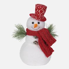 a snowman wearing a red hat and scarf