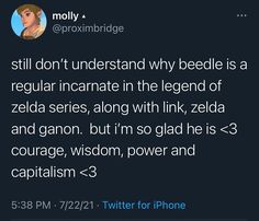 a tweet with the caption that reads, still don't understand why beddie is a regular incamate in the legend of zelda series