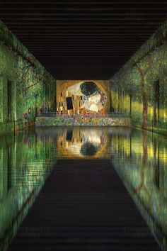 an image of the inside of a building that looks like it is floating in water