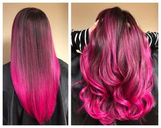 Brown To Magenta Ombre Hair, Pink Hair Shadow Root, Red To Pink Ombre Hair, Pink Hair With Shadow Root, Pink Hair Dark Roots, Party Tips And Tricks, Red Balayage Hair