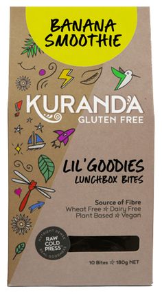 banana smoothie gluten free bar wrapper for luscious bites, by kuranda