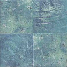 four different images of blue and green paint