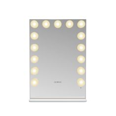 the light up vanity mirror is shown with dim lights