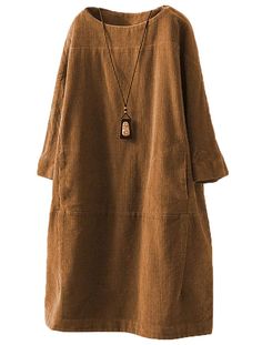 PRICES MAY VARY. Women round neck long sleeve loose swing casual long dress with pockets Oversized baggy fall overall dresses for women corduroy cotton tunic dreses Women's a line midi long boho dress great for casual daily wear, holiday, party, office, work, loungewear, christmas, xmas, halloween Plus size winter vintage dresses for women great to wear with leggings, jeans, long coats, jackets, trenchcoat, casual and fashion Size information: please read the size details on Product Description Vintage Short Dress, Vestidos Nancy, Vestidos Retro, Cord Dress, Woolen Dresses, Orange Fits, Loose Fitting Dresses, Solid Color Dress, Corduroy Dress