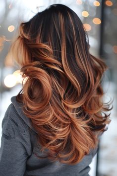 41+ Luscious Rose Gold Hair Ideas Pretty Hair Color Natural, Ombre Balayage Hair Medium Length, Cowboy Copper Hair Brunette Ombre, Copper And Gold Balayage, Cherry Balayage Brunettes, Red And Brunette Balayage, Cute Natural Hair Colors, Brunette With Red Highlights, Balayage Hair Red