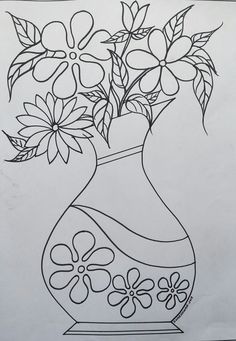 a drawing of a vase with flowers in it