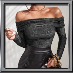 Glamorous Gray Off The Shoulder Long Sleeve Top Glamorous Ruched Tops For Parties, Glamorous Party Tops With Ruched Details, Glamorous Ruched Party Tops, Trendy Ruched Party Tops, Animal Print Crop Tops, Cap Sleeve Shirt, Frill Blouse, Backless Bodysuit, Mock Neck Blouse