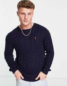 Sweater by Polo Ralph Lauren Part of our responsible edits Crew neck Logo embroidery to chest Ribbed trims Regular fit Jersey Azul, Silent Luxury, Cotton Cable Knit Sweater, Cotton Jumper, Cable Knit Jumper, Logo Embroidery, Knit Cotton, Knit Jumper, Jumpers And Cardigans