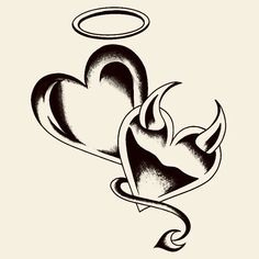 two hearts and an angel tattoo design