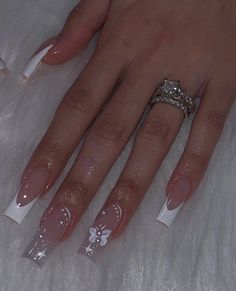 Butterfly French Tip Nails, Butterfly French Tip, Sweet 16 Nails, Quinceanera Nails, Formal Ideas, Designs For Short Nails, Tapered Square Nails, Milky Nails, Acrylic Toe Nails