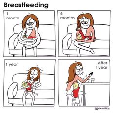 a comic strip with a woman eating breakfast and drinking coffee while sitting on the couch