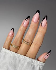 Ombre French Nails Black, Ombre Acrylic, Unghie Sfumate, Nail Polish Colors Fall, Makijaż Smokey Eye, Black Nail Designs, Pink Nail, Oval Nails, Luxury Nails