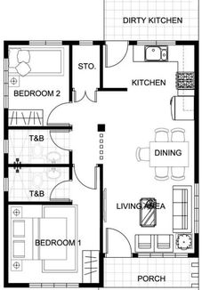 the floor plan for a two bedroom apartment with an attached kitchen and living room area