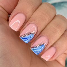 Marble Biab Nails, Biab Nail Design Holidays, Baby Blue Biab Nails, Biab Nail Design Blue, Easy Biab Nails, Summer Biab Nails Short, Blue Biab Nails Designs, Blue Biab Nails, Biab Nail Ideas