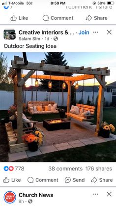 an outdoor seating area is shown on instagram