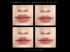 Female Lip Presets N15-18 – LutessaSims Sims 4 Cc Patreon Lip Preset, Sims Presets Lips, Sims Face Preset Cc, Sims Cc Presets Eyes, The Sims 4 Cc Lip Presets, Lip Presents Sims 4 Cc, Sims4 Lips Preset, Lip Sliders Sims 4 Cc, Ts4 Cc Lip Presets