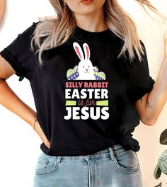 This "Silly Rabbit Easter Is For Jesus" design is the perfect tee to help you celebrate Easter! Ugly Christmas Sweater Couples, Jesus Design, Silly Rabbit, Christmas Sweater Party, Rabbit Easter, Ugly Christmas Sweater Party, Jesus Tshirts, Perfect Couple, God Jesus