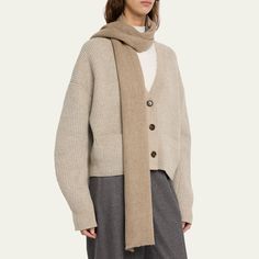 Denis Colomb "Half + Half" natural stole in cashmere  Approx. 78.7"L Frayed trim  May be styled in multiple ways  Dry clean Imported Cashmere, Tops Designs, Luxury Fashion