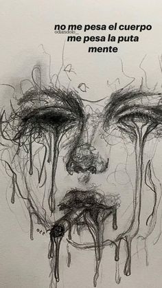 a drawing of a man's face with dripping eyes