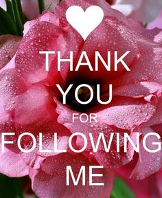 a pink flower with the words thank you for following me