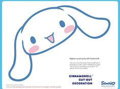 a blue and white poster with an image of a cartoon bunny's head in the center