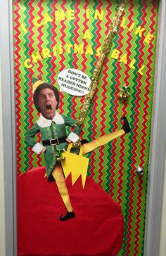 a door decorated to look like an elf