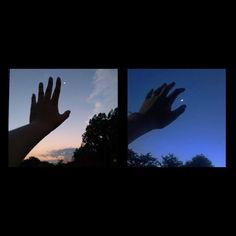 two hands reaching up to the sky at night