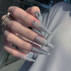 Milky Nails, Punk Nails, Edgy Nails, Goth Nails, Pointed Nails, Grunge Nails, Nails Desing, Dope Nails, Long Acrylic Nails