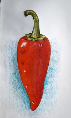 a drawing of a red pepper on white paper