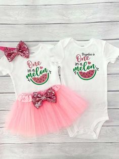 Watermelon First Birthday Outfit Personalized 1st Birthday | Etsy Cute Summer Birthday Party Supplies, Cute Birthday Party Supplies For Summer, Fun Pink Summer Party Supplies, Summer Fun Pink Party Supplies, White Summer Party Supplies, Cute Pink First Birthday Party Supplies, Playful White Party Supplies For First Birthday, Pink And Green Birthday, Watermelon First Birthday