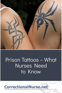 two people with tattoos on their arms, one has a spider and the other has an arrow