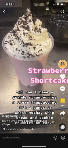 an advertisement for a drink with whipped cream and chocolate sprinkles on top