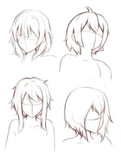 four different types of hair for the head and shoulders, all in one drawing style