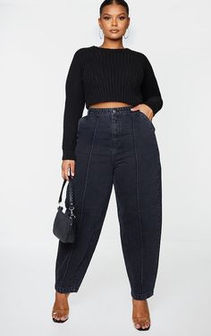 PLT Plus | New In | PrettyLittleThing USA Plus Size Mom Jeans, Balloon Jeans, Outfit Curvy, Plus Size Clothing For Women, Casual Chic Outfit, Elegant Outfit