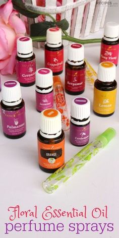 4 easy recipes for natural Perfume Sprays with pure essential oils from RecipeswithEssentialOils.com Essential Oil Perfume Spray, Essential Oil Perfumes Recipes, Essential Oil Beauty, Perfume Recipes, Diy Perfume, Essential Oils Gifts, Yl Essential Oils