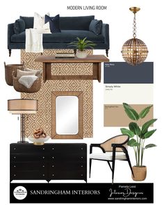 an interior design board with furniture and accessories