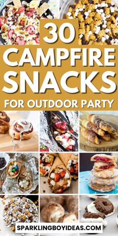 the cover of 30 campfire snacks for outdoor party