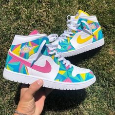 Macaron Blocks Custom Air Jordan 1 Jordan 1 Custom, Air Jordan 1 Women, Custom Air Jordan 1, Custom Jordans, Diy Sneakers