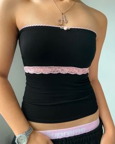 Allison tube top (Black) – Bit By Angie Fitted Sleeveless Tube Top With Lace Trim, Pink Fitted Bandeau Tank Top, Fitted Sleeveless Lace Trim Tube Top, Fitted Lace Trim Sleeveless Tube Top, Strapless Lace Trim Tube Top, Stretch Strapless Tops With Lace Trim, Stretch Lace Tube Top With Lace Trim, Fitted Lace Bandeau Top, Black Strapless Cotton Crop Top