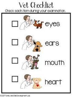 a printable worksheet for vet checklist with pictures of dogs and cats