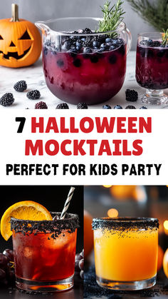 Halloween Mocktails Easy Halloween Non Alcoholic Drinks, Virgin Halloween Cocktails, Easy Halloween Mocktails, Halloween Mocktails Non Alcoholic Punch, Spooky Non Alcoholic Drinks, Halloween Themed Drinks For Kids, Spooky Mocktails Non Alcoholic, Halloween Drinks Nonalcoholic Easy, Halloween Mocktails Non Alcoholic Kids