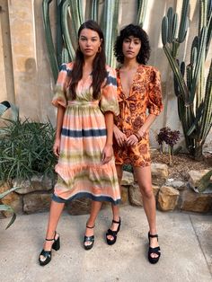 Sunset shades to start the day. ​ Tie Dye Wrap Midi Dress and Paisley Playsuit Oasis Dress, Earthy Color Palette, Wrap Midi Dress, Dressing Up, Start The Day, Tie Dress, Fashion Face, Botanical Prints, Playsuit