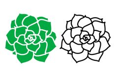 a green flower next to a black and white one with the letter h on it