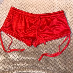 Nwot - Bought Never Used Could Be Used As A Bikini Bottom Cover Up Measurements Provided Upon Request Red Drawstring Bottoms For Vacation, Red Tie-side Bottom Beachwear, Red Drawstring Shorts For Vacation, Red Beachwear Bottoms For Loungewear, Red Beachwear Loungewear Bottoms, Red Drawstring Shorts, Casual Tie-side Bottoms For Party, Cheeky Shorts, Miami Beach