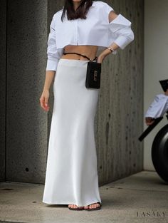 Lasaky - Chic and Casual White Midi Skirt - Elevate Your Style with Elegance Midi Skirt Casual, White Shirt Outfits, White Long Skirt, White Midi Skirt, White Midi, Skirt Skirt, Color Fabric, Casual Skirts, Custom Dresses