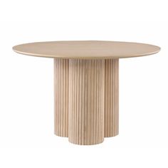 an image of a round table with columns on the top and base in white wood